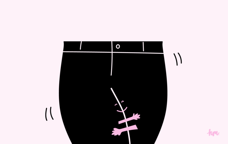 Illustration of a pair of pants with thighs rubbing together.